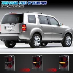 LED Tail Lights for Honda Pilot 2009-2015 Start-up Animation Sequential Turn Signal Black Rear Lamps Assembly