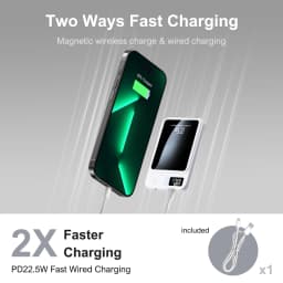 2-in-1 Wireless Magnetic Power Bank Fast Charging Portable PD 22.5W 10000mAh 5000mAh LED Power Display for iPhone 17/16/15/14 Samsung