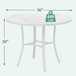 36" Round Dining Table or 4, aux Marble Dinette with Metal e or Kitchen, Aparent, Home, Space-Saving, O White