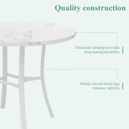 36" Round Dining Table or 4, aux Marble Dinette with Metal e or Kitchen, Aparent, Home, Space-Saving, O White