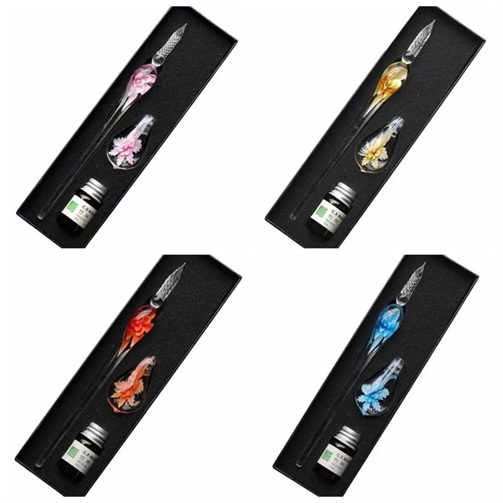 Signature Floral Dip Pen  Craft Vintage Smooth Glass Fountain Pen Calligraphy Filling Ink Dipping Ink Pen Writing Tool