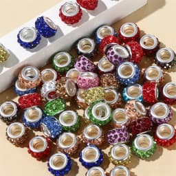 50Pcs mix color big hole beads 11mm alloy loose spacer beads with rhinestone for jewelry making DIY bracelet accessories