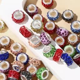 50Pcs mix color big hole beads 11mm alloy loose spacer beads with rhinestone for jewelry making DIY bracelet accessories