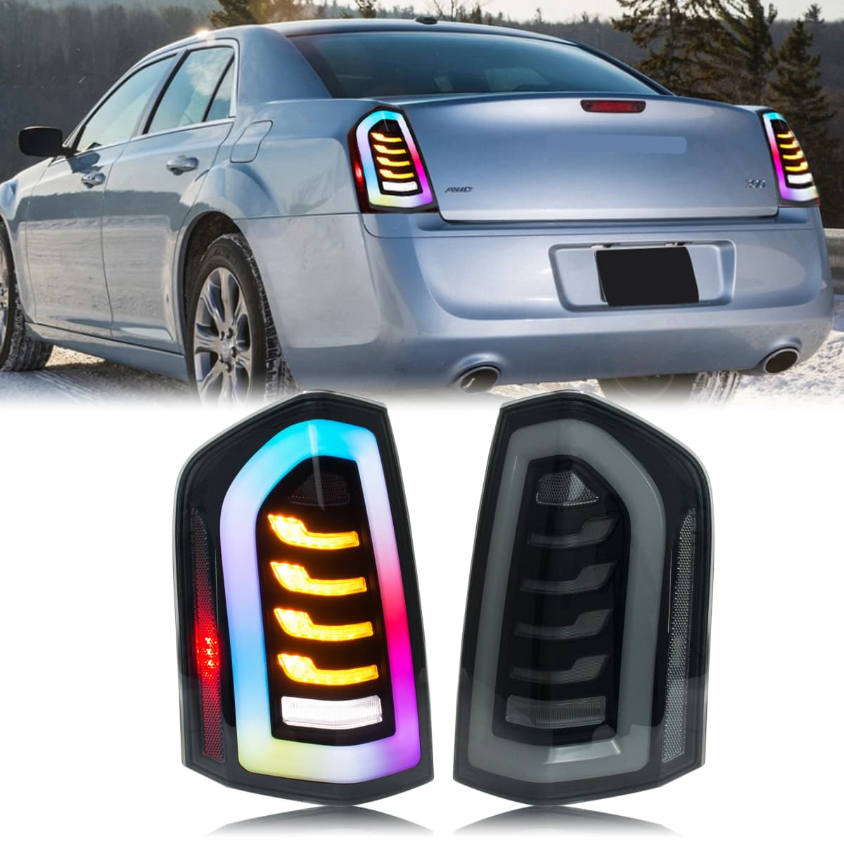 LED RGB Tail Lights for Chrysler 300 300C 300S 2011-2014 Sequential Turn Signal APP Control Rear Lamps Assembly [Not Fit 2015]