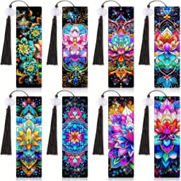 8-piece set of diamond painting bookmark set, rhinestone acrylic tassel bookmark, 19.5x5.6mm, DIY craft set for book lovers