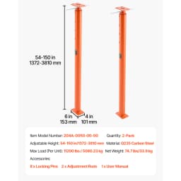 SucceBuy 2Pack 11200LBS House Floor Jacks 54-150in Height Adjustable Support Beam Basement Jack Post Pole for Leveling Temporary