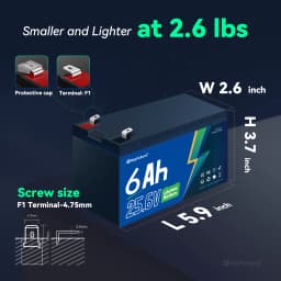 HeyFuture 24V 6Ah LiFePO4 Battery Pack with 29.4V 1A Charger, Built-in 20A BMS, Rechargeable Deep Cycle Lithium Battery