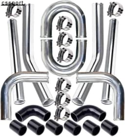 2.5" Inch Turbo Intercooler Piping Aluminum w/U Pipe Silicone Coupler Clamp Kit