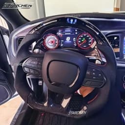 Real Carbon Fiber Smart Colored LED Steering Wheel for Dodge Charger Challenger Durango Srt Hellcat 2015-2026 (Heated)