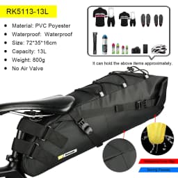 Rhinowalk Bike Saddle Bag Waterproof 5L-13L Large Capacity Foldable Tail Rear Bag Reflective Cycling MTB Trunk Pannier Black