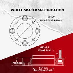 4PCS Wheel Spacers Adapters 4x100, 4 Lug 1" 4x100mm to 4x100mm Wheel Spacer with 12x1.5 Studs CB 54.1mm for Corolla Yaris Mazda