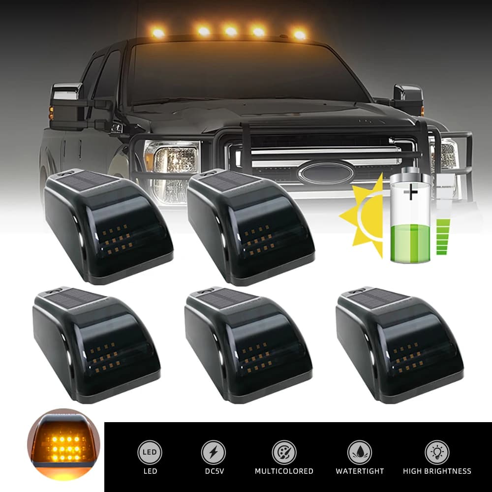 5X LED Solar Powered Cab Lights Reusable Wireless Truck Roof Lights Truck Pickup Warning Light for Pickup Trucks SUV Motorcycles