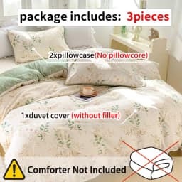Tea Art Plant Print Three-Piece Duvet Cover Set (1 Duvet Cover + 2 Pillowcases) Ultra-Soft Breathable Fabric Skin-Friendly Comfortable Breathable Machine Washable Suitable for All Seasons Mother's Day Gift Fresh Pastoral Style