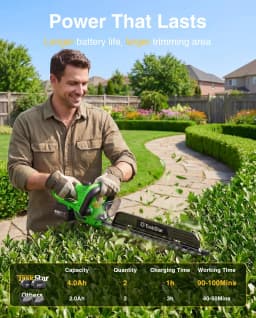 TaskStar Cordless Hedge Trimmer 22-inch Rotatable Handle All-Around Trimming Shrub Electric Bush Trimmer with 2 4.0Ah Batteries