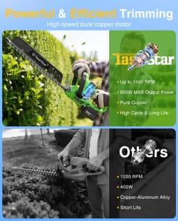 TaskStar Cordless Hedge Trimmer 22-inch Rotatable Handle All-Around Trimming Shrub Electric Bush Trimmer with 2 4.0Ah Batteries