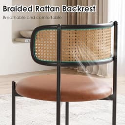 Farini PU Leather Dining Chairs, Upholstered Seat with Woven Rattan Back, Sturdy Metal Legs Modern Side Chairs for Kitchen Living Room
