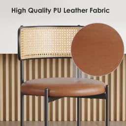 Farini PU Leather Dining Chairs, Upholstered Seat with Woven Rattan Back, Sturdy Metal Legs Modern Side Chairs for Kitchen Living Room