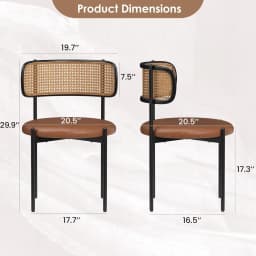Farini PU Leather Dining Chairs, Upholstered Seat with Woven Rattan Back, Sturdy Metal Legs Modern Side Chairs for Kitchen Living Room