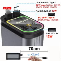 4 in 1 Car Charger, Purple 120W Car Charger with Star Spotlight, with Charging Cable & 2 Charging Ports, GM Charging