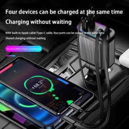 4 in 1 Car Charger, Purple 120W Car Charger with Star Spotlight, with Charging Cable & 2 Charging Ports, GM Charging