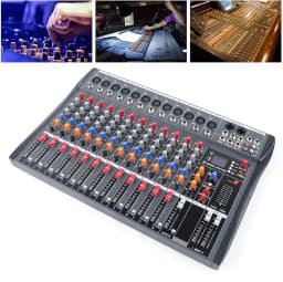 12 Channel Audio Mixer, DJ Bluetooth Mixing Console Sound Board USB Professional Mixer 48V Power XLR Microphone Jack
