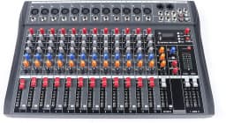 12 Channel Audio Mixer, DJ Bluetooth Mixing Console Sound Board USB Professional Mixer 48V Power XLR Microphone Jack