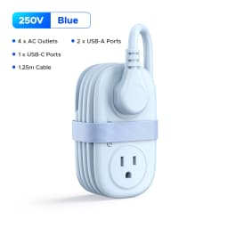 ORICO Cable-Wrap Portable Travel Power Strip 15W Fast Charging Station with 4 AC Outlets 2 USB 1 Type-C US Plug Adapter Home