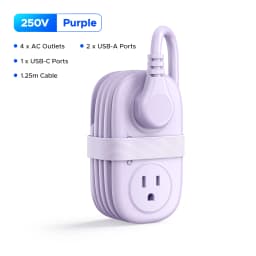 ORICO Cable-Wrap Portable Travel Power Strip 15W Fast Charging Station with 4 AC Outlets 2 USB 1 Type-C US Plug Adapter Home