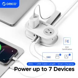 ORICO Cable-Wrap Portable Travel Power Strip 15W Fast Charging Station with 4 AC Outlets 2 USB 1 Type-C US Plug Adapter Home