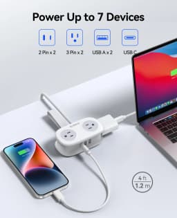 ORICO Cable-Wrap Portable Travel Power Strip 15W Fast Charging Station with 4 AC Outlets 2 USB 1 Type-C US Plug Adapter Home
