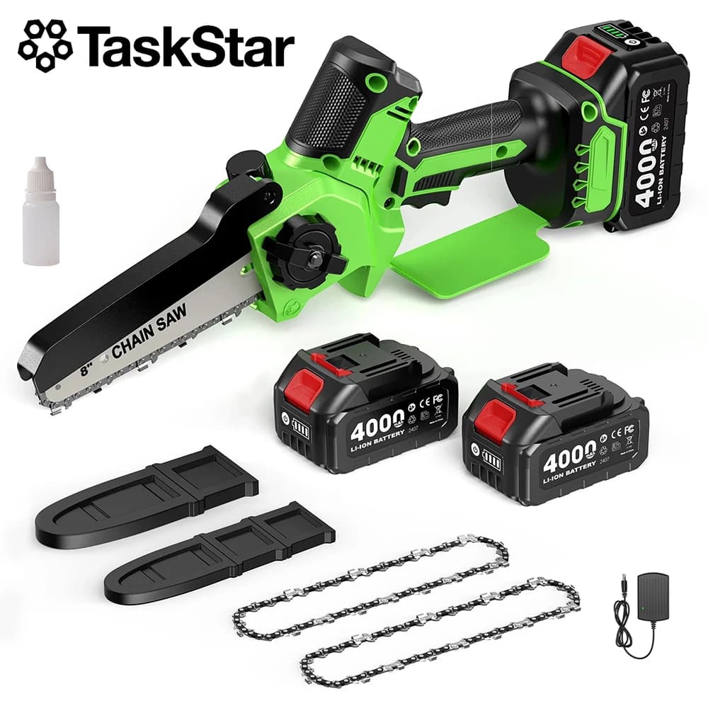 TaskStar Cordless Electric Saw 6&8 Inch Brushless Handheld Wood Saw with 2*4.0Ah Battery Manual Oiling Garden Branch Pruning Chainsaw For Makita 18V Battery Pin