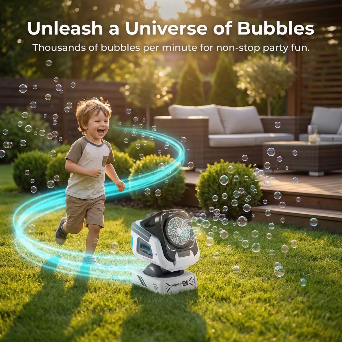 BELEMAR Upgraded Bubble Machine with Remote Control, Automatic Rotation & RGB Lights, 1800mAh Rechargeable Battery, Type-C Charge, Bubble Maker for Kids, Weddings, Birthday Parties, Outdoor Activities