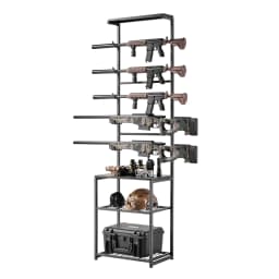 SucceBuy Gun Rack Floor Standing Indoor Rifle Shotgun Rack Stand with Storage Shelf for Wall Mount Gun Display Stand for Garage