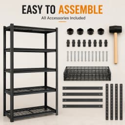 5 Tier Garage Shelving Heavy Duty Adjustable Garage Shelves, 385 LBS Per Shelf Metal Wire Utility Rack Shelf, Shelving Units for Storage Garage Warehouse Pantry Closet, 35.4' W X 15.7' D X 72' H, Black