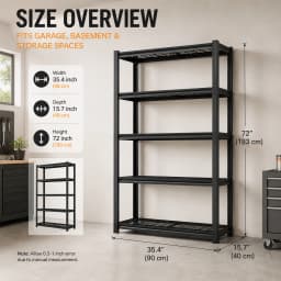 5 Tier Garage Shelving Heavy Duty Adjustable Garage Shelves, 385 LBS Per Shelf Metal Wire Utility Rack Shelf, Shelving Units for Storage Garage Warehouse Pantry Closet, 35.4' W X 15.7' D X 72' H, Black