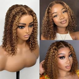 Ombre Highlight Bob Wigs Human Hair 4/27 Highlight Glueless Wig Deep Wave Curly Honey Blonde Lace Front Bob Wigs Ready To Wear