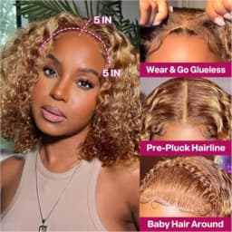 Ombre Highlight Bob Wigs Human Hair 4/27 Highlight Glueless Wig Deep Wave Curly Honey Blonde Lace Front Bob Wigs Ready To Wear