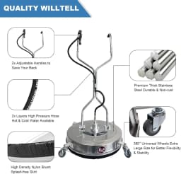 24" Pressure Washer Surface Cleaner with 4 Wheels, 4900PSI Stainless Steel Surface Cleaner Attachment, Stainless Steel Dual Handle Pressure Washer for Concrete Driveway Sidewalk Deck Patio