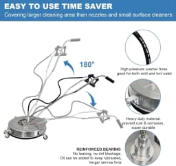 24" Pressure Washer Surface Cleaner with 4 Wheels, 4900PSI Stainless Steel Surface Cleaner Attachment, Stainless Steel Dual Handle Pressure Washer for Concrete Driveway Sidewalk Deck Patio