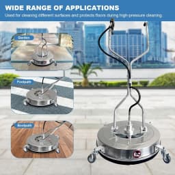 24" Pressure Washer Surface Cleaner with 4 Wheels, 4900PSI Stainless Steel Surface Cleaner Attachment, Stainless Steel Dual Handle Pressure Washer for Concrete Driveway Sidewalk Deck Patio