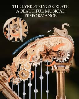 ROKR Magic Harp Music Box Wooden 3D Puzzle 350-Piece DIY Mechanical Model Building Kit for Home Desk Bookshelf Decor Gift for Adults Kids