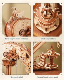 ROKR Magic Harp Music Box Wooden 3D Puzzle 350-Piece DIY Mechanical Model Building Kit for Home Desk Bookshelf Decor Gift for Adults Kids