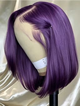 Purple Lace Front Wigs Human Hair 200 Density Short Bob Wig for Women Purple Colored Bob Lace Front Wigs 13x4 HD Lace Front Wig Human Hair Dark Purple Bob Wigs Pre Plucked with Baby Hair for Daily Holiday Christmas Valentine's Day Party