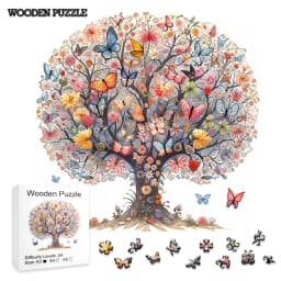 Vibrant Butterfly Flower Tree Wooden Jigsaw Puzzle Unique Irregular Butterfly Shaped Pieces 5A Difficulty Eco Wood Stress Relief Game For Adults Kids Home Wall Decor Birthday Christmas Gift