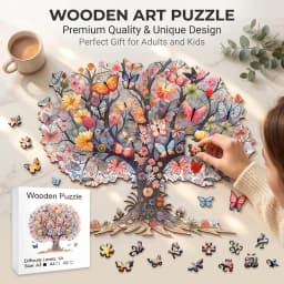 Vibrant Butterfly Flower Tree Wooden Jigsaw Puzzle Unique Irregular Butterfly Shaped Pieces 5A Difficulty Eco Wood Stress Relief Game For Adults Kids Home Wall Decor Birthday Christmas Gift