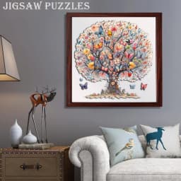 Vibrant Butterfly Flower Tree Wooden Jigsaw Puzzle Unique Irregular Butterfly Shaped Pieces 5A Difficulty Eco Wood Stress Relief Game For Adults Kids Home Wall Decor Birthday Christmas Gift