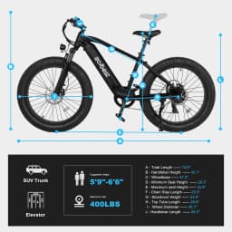 ActBest Ranger Electric Bike for Adults, 26"×4.0" Fat Tire Electric Mountain Bike, Peak 1300W 48V 13Ah, 28MPH 65 Miles Electric Bicycle, 7-Speed, with Free Bike Lock & Mirror