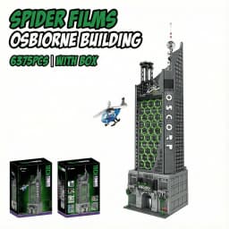 6375PCS Spider Oscorp Hero Tower With Light Building Blocks Movie City Classic Architecture Modular Assembly Model Kit DIY Toy G