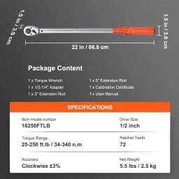 SucceBuy Torque Wrench Set Drive Click Torque Wrench Dual-Direction Adjustable Mechanical Dual Range Scales Torque Wrench Kit