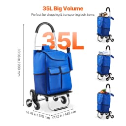 SucceBuy 36L Folding Shopping Cart Stair Climbing Handcart with Wheels & Oxford Cloth Bag Hand Truck for Grocery Laundry Storage